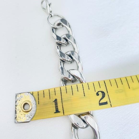 Silver Tone Necklace Chunky Curb Chain - Picture 7 of 7